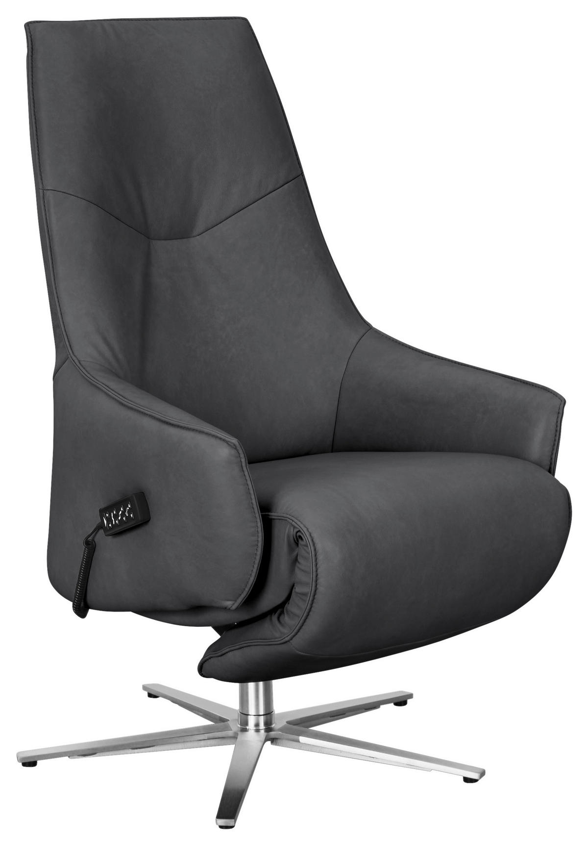 RELAXSESSEL in Leder Dunkelgrau  - Edelstahlfarben/Dunkelgrau, Design, Leder/Metall (70/120/88cm) - Himolla