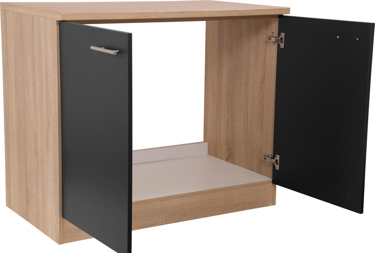 SPÜLENUNTERSCHRANK 100/84,8/60 cm  in Schwarz, Eichefarben  - Eichefarben/Silberfarben, Basics, Holzwerkstoff/Metall (100/84,8/60cm) - Respekta