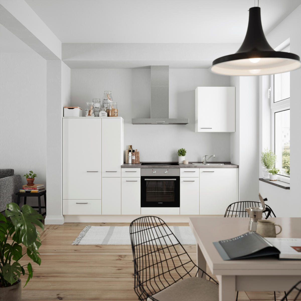 KÜCHENBLOCK 270 cm   in Weiß, Schieferfarben  - Schieferfarben/Edelstahlfarben, MODERN, Holzwerkstoff/Metall (270cm) - Nobilia