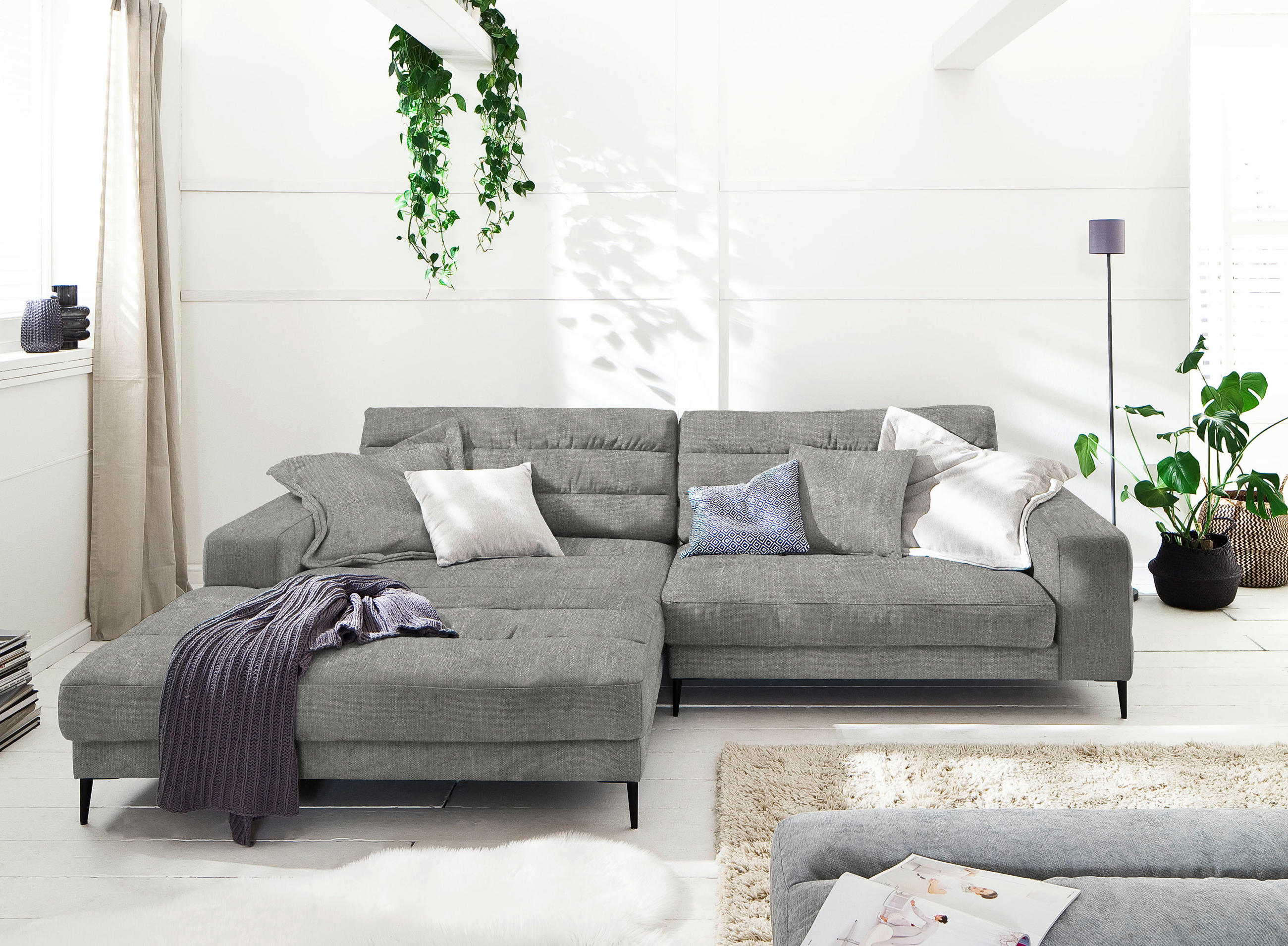 ECKSOFA in Flachgewebe Hellgrau  - Hellgrau/Schwarz, Design, Textil/Metall (207/296cm) - Dieter Knoll
