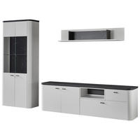 WOHNWAND  in Weiß, Dunkelgrau  339/206,6/42,4 cm  LED-Leuchtmittel   - Dunkelgrau/Schwarz, Design, Glas/Holzwerkstoff (339/206,6/42,4cm) - Xora