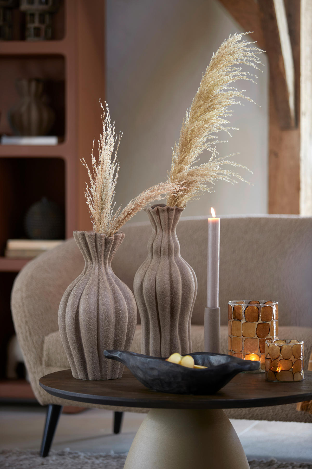 DEKOVASE  - Braun, Basics, Keramik (19/19/35,5cm) - Light & Living