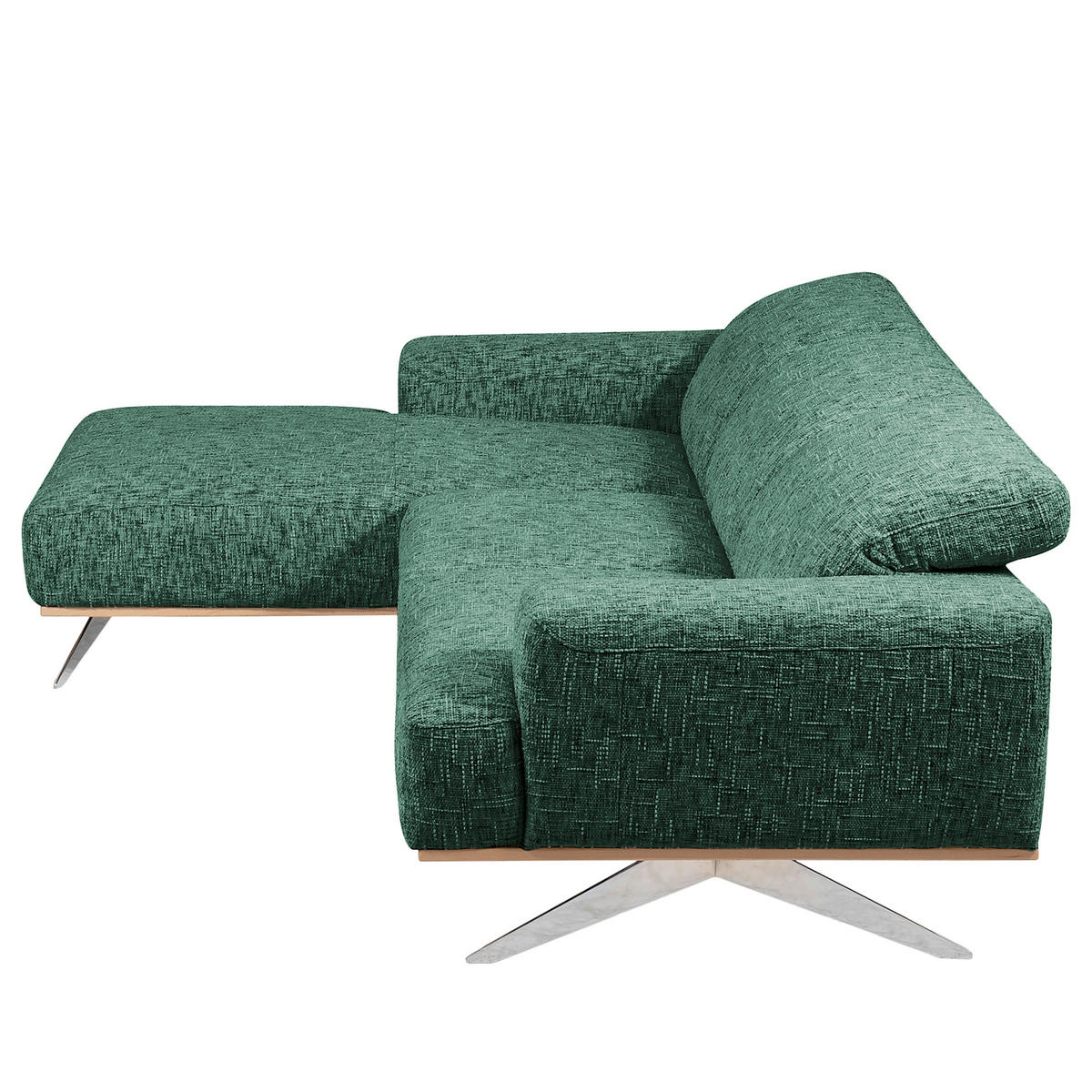 ECKSOFA PORTLAND Grün Struktur Kopfteilverstellung  - Chromfarben/Naturfarben, Design, Holz/Textil (187/295cm) - Livetastic