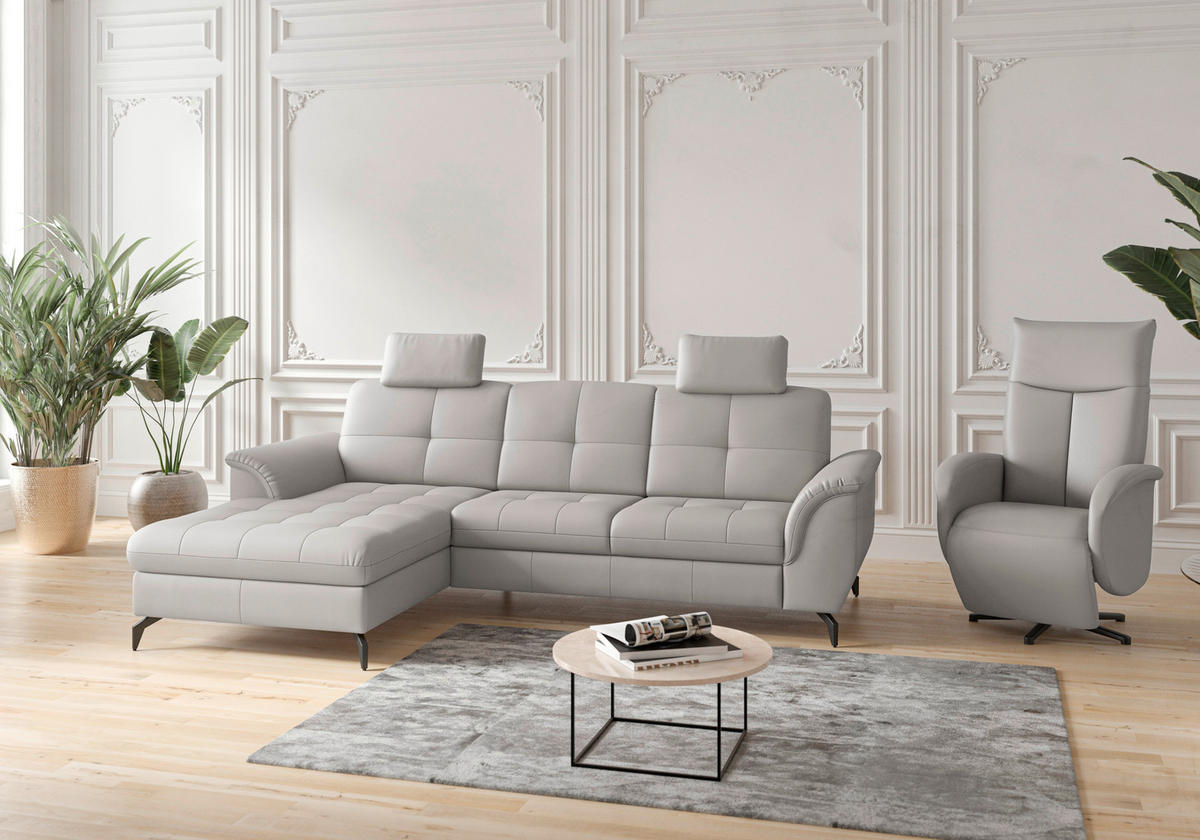 ECKSOFA in Vliesstoff Kombination Echtleder/Stoff Hellgrau  - Hellgrau/Schwarz, Modern, Leder/Textil (164/262cm) - Sit & More