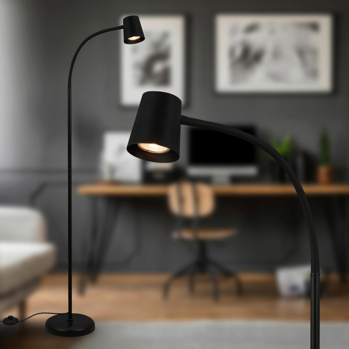 LED-STEHLEUCHTE 42.5/127.5 cm    - Schwarz, Design, Kunststoff/Metall (42.5/127.5cm)