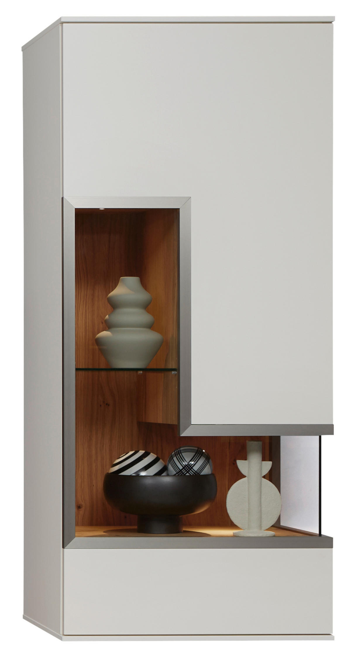 HÄNGEVITRINE  in furniert Balkeneiche Weiß, Eichefarben  - Eichefarben/Alufarben, Design, Glas/Holz (60,3/137,1/42,4cm) - Dieter Knoll