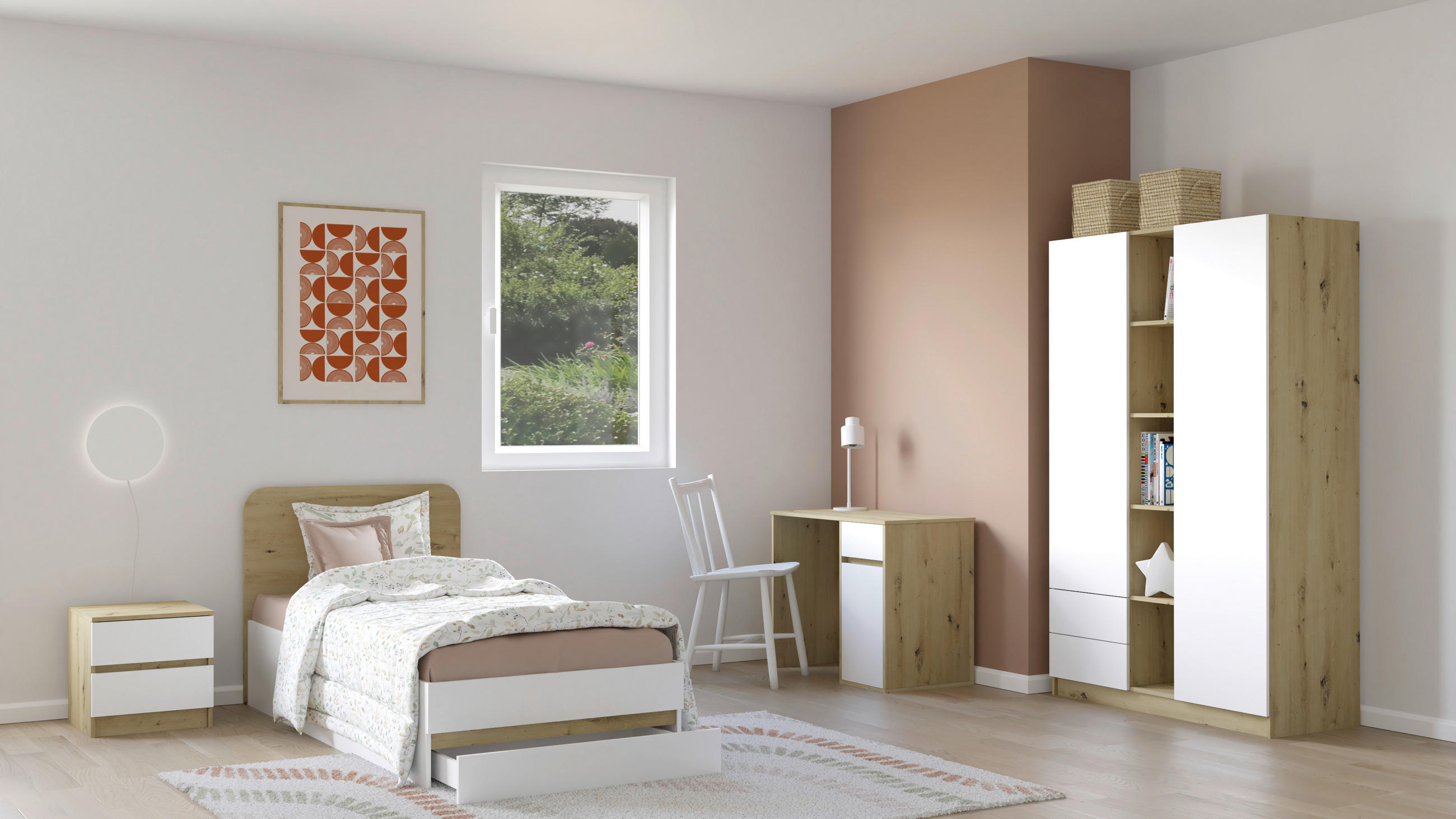 MLADINSKA SOBA hrast artisan, bela, visoki sijaj  - bela/visoki sijaj, Konvencionalno, leseni material - Boxxx