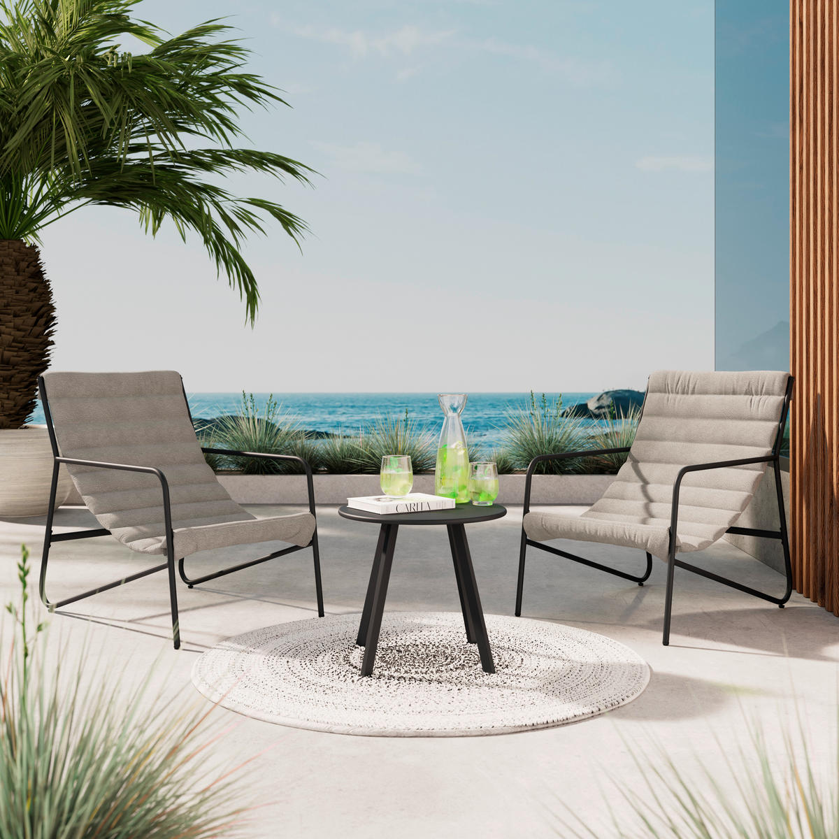 GARTENSET 3-teilig Webstoff Eisen 3-teilig  - Anthrazit/Grau, Basics, Textil/Metall (61/78,5/87.5cm) - Ambia Garden