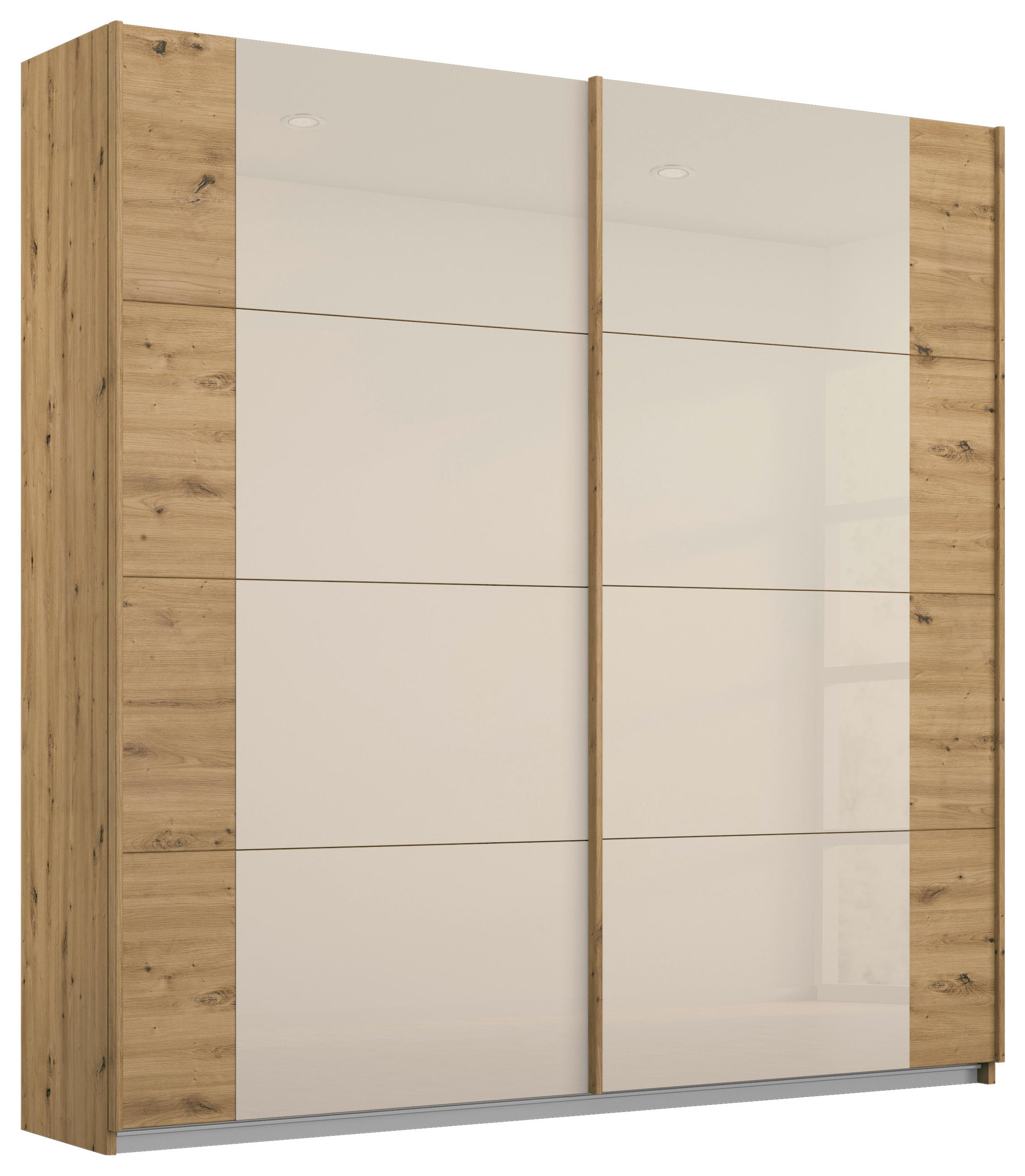 SCHWEBETÜRENSCHRANK in Champagner, Eiche Artisan - Champagner/Eiche Artisan, Modern, Glas/Holzwerkstoff (181/210/62cm) - Rauch Möbel