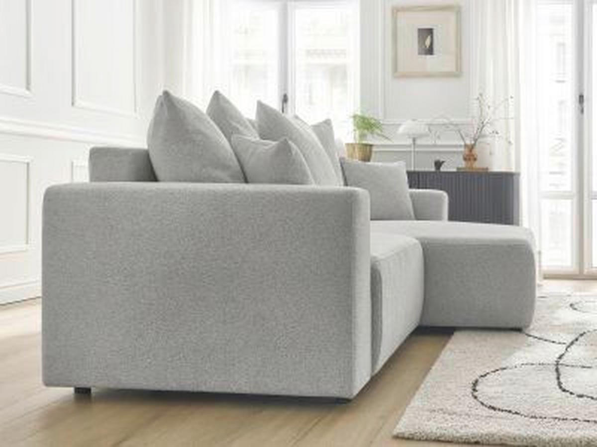 ECKSOFA Ottomane rechts  ATILLA Hellgrau Flachgewebe  - Hellgrau/Schwarz, MODERN, Kunststoff/Textil (244/149cm)