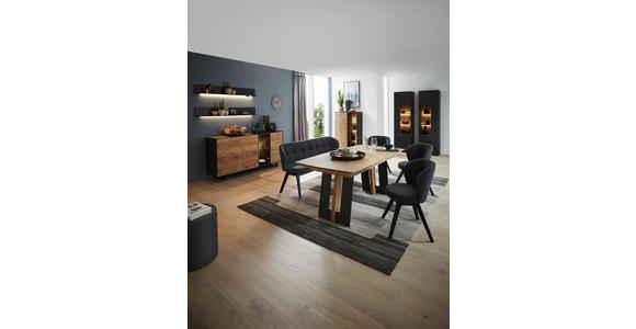 VITRINE in vollmassiv Eiche Anthrazit - Anthrazit/Schwarz, KONVENTIONELL, Glas/Holz (60/206/39cm) - Valnatura