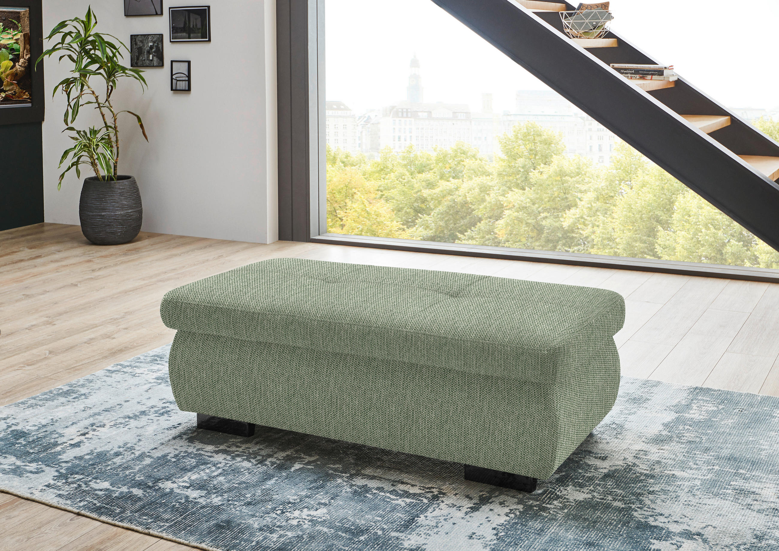 HOCKER in Textil Grün  - Schwarz/Grün, Design, Textil/Metall (138/44/67cm) - Beldomo Style