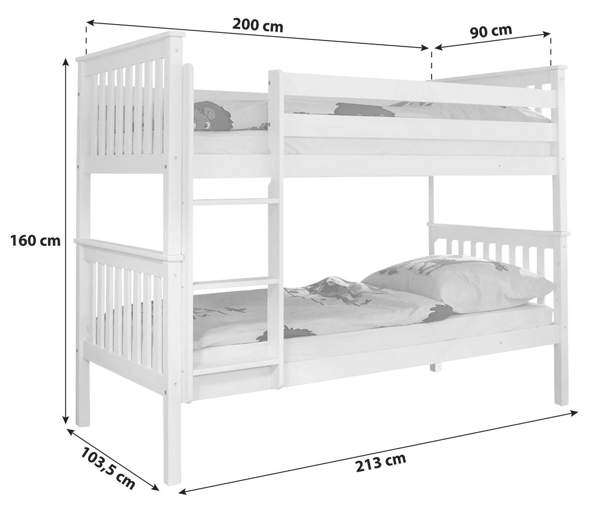 ETAGENBETT - Weiß, MODERN, Holz (90/200cm) - MID.YOU
