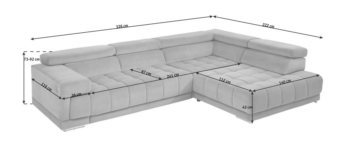 ECKSOFA in Mikrofaser Petrol  - Chromfarben/Petrol, Design, Textil/Metall (326/222cm) - Beldomo Speed