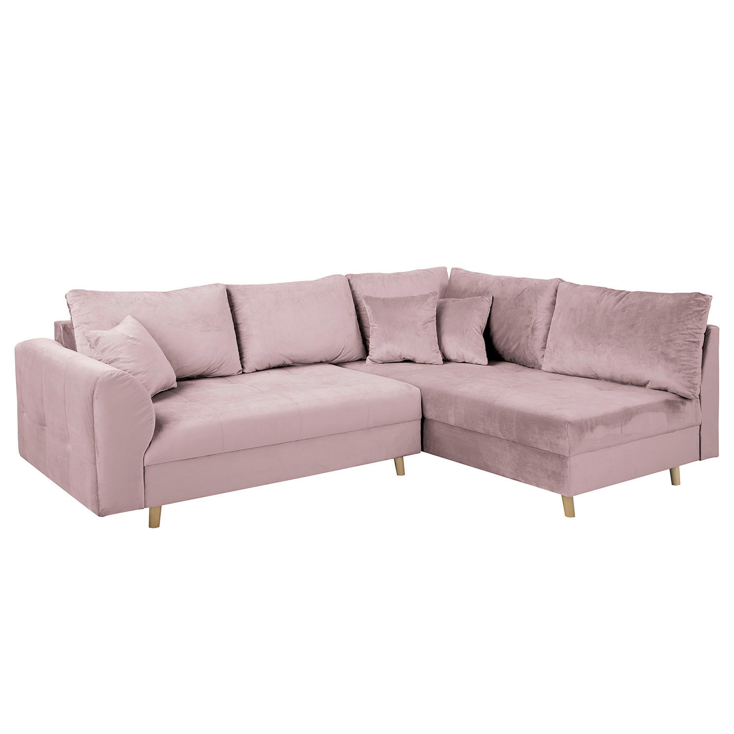 ECKSOFA Ariella in Samt Rosa  231/161 cm  - Naturfarben/Rosa, Design, Holz/Textil (231/161cm) - Livetastic