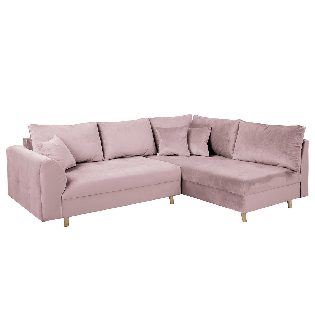 ECKSOFA Ariella in Samt Rosa  231/161 cm  - Naturfarben/Rosa, Design, Holz/Textil (231/161cm) - Livetastic