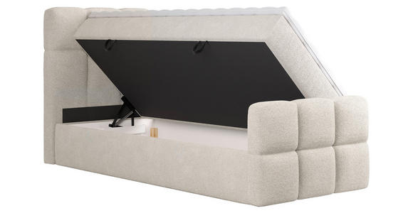 BOXBETT 90/200 cm,  in Beige, gepolstertes Kopfteil, Bettkasten, Topper, H3 = fest  - Beige/Schwarz, Design, Holzwerkstoff/Kunststoff (90/200cm) - Xora
