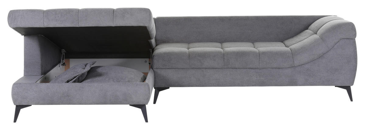 ECKSOFA in Flachgewebe Grau  - Schwarz/Grau, Design, Textil/Metall (224/307cm) - Stylife