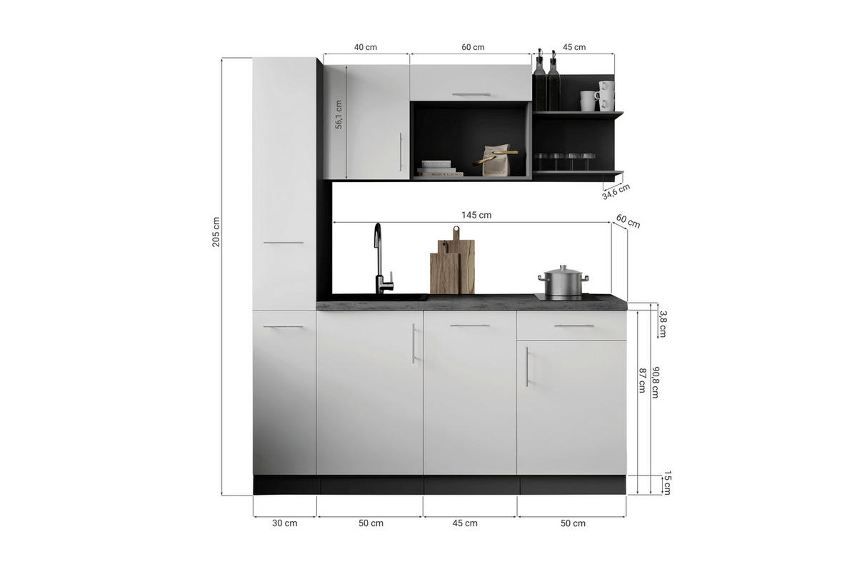MODULKÖK 175 cm   i vit  - vit/grå, Trend, metall/trämaterial (175cm) - Respekta