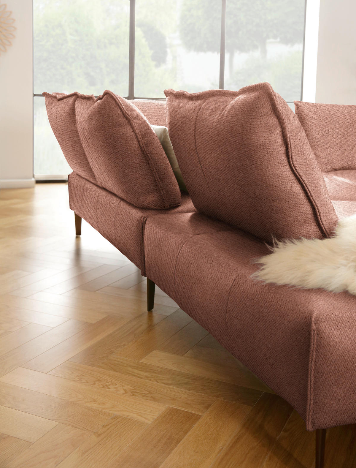 ECKSOFA in Webstoff Terracotta  272/340 cm  - Terracotta/Schwarz, MODERN, Textil/Metall (272/340cm) - W.Schillig