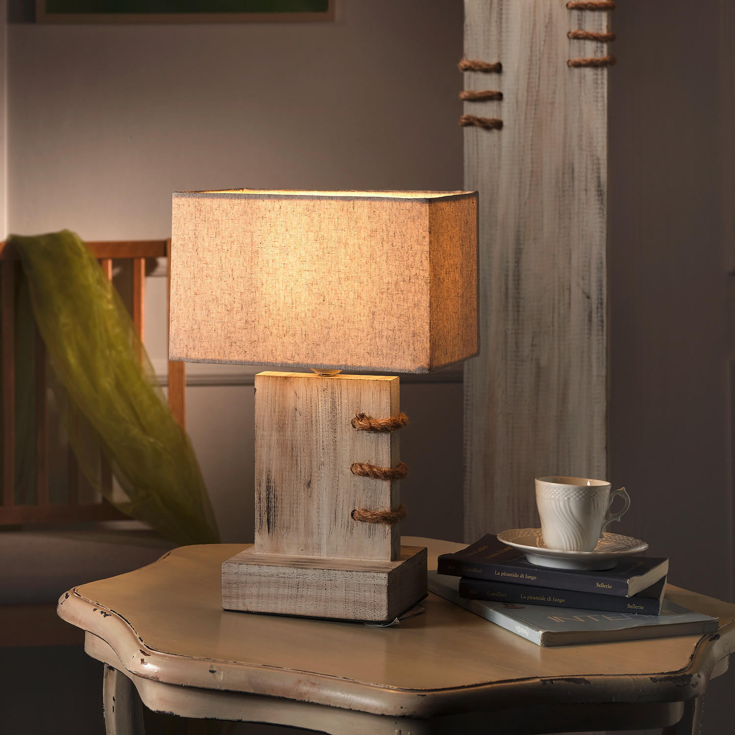 NACHTTISCHLEUCHTE 22/15/33 cm   - Beige, Natur, Holz/Textil (22/15/33cm)