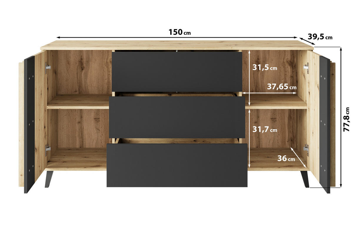 SIDEBOARD Helsinki  in 150/77,8/39,5 cm  - Beige/Schwarz, Trend, Holzwerkstoff/Kunststoff (150/77,8/39,5cm)