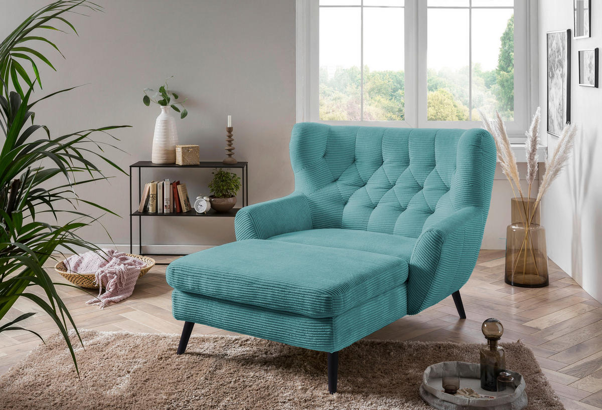 XXL-SESSEL Cord Türkis    - Türkis/Schwarz, Design, Holz/Textil (120/101/165cm) - Stylife