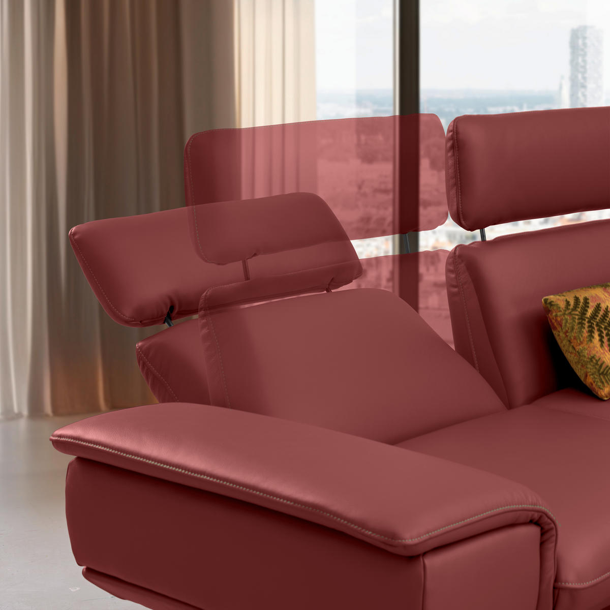 ECKSOFA in Echtleder Weinrot  239/150 cm  - Beige/Weinrot, Design, Leder/Metall (239/150cm) - Koinor