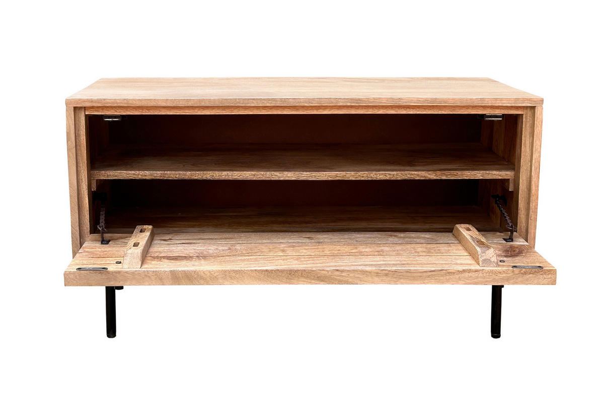 SCHUHSCHRANK Mangoholz massiv Naturfarben, Schwarz  - Schwarz/Naturfarben, Design, Holz/Metall (85/45/40cm) - MID.YOU