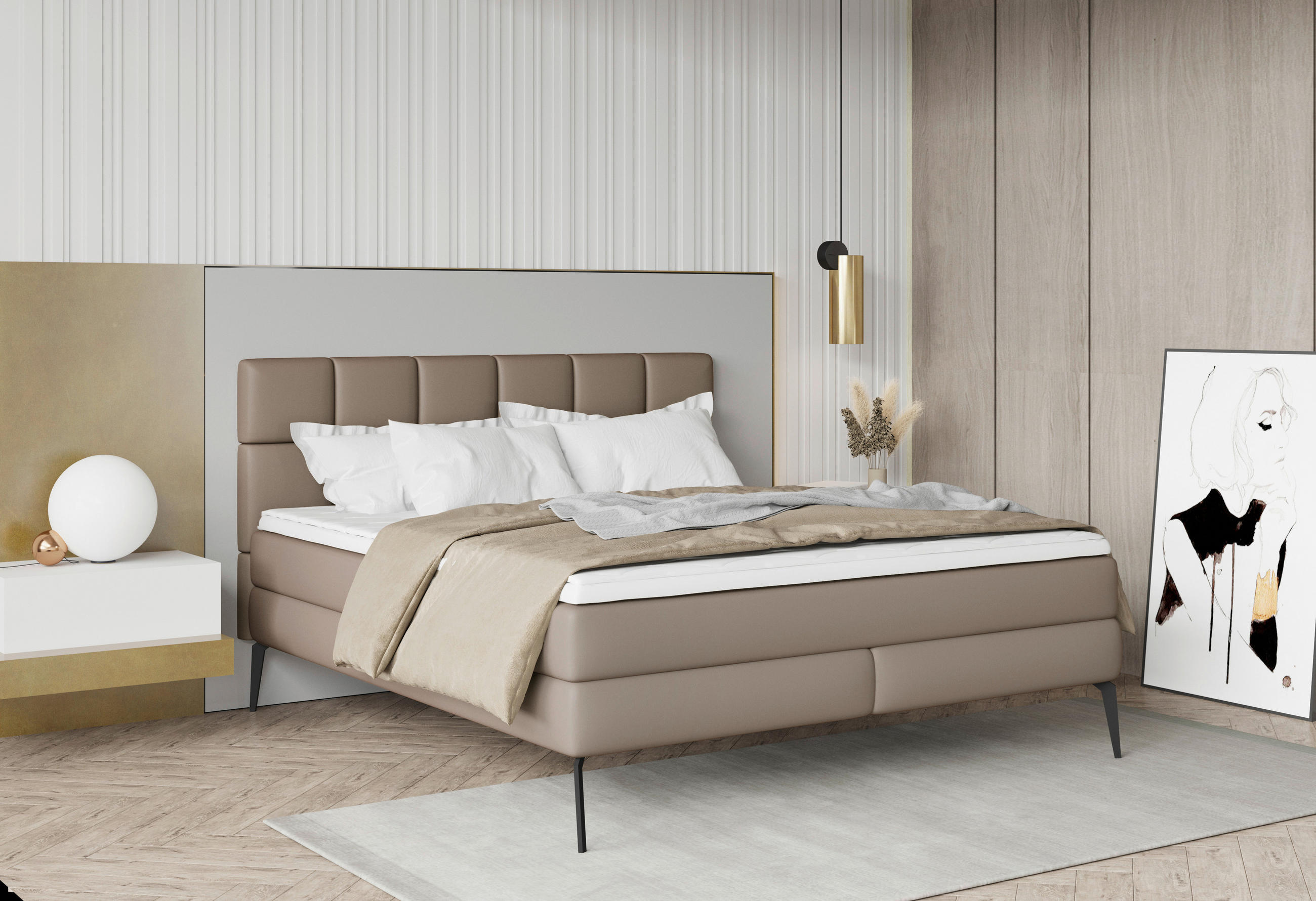 KONTINENTALSÄNG  i ljusbrun  - ljusbrun/svart, Modern, metall/trämaterial (180/200cm) - Vienna Royal Beds