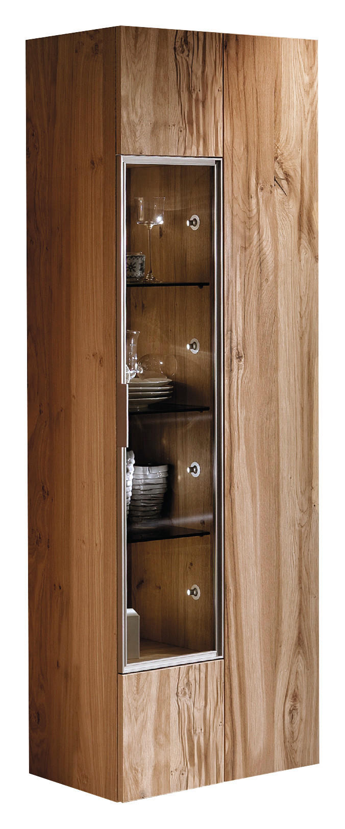 Vitrine in furniert, mehrschichtige Massivholzplatte (Tischlerplatte) Altholz, Eiche Eichefarben