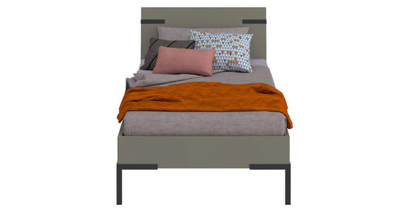 BETT 90/200 cm  in Grau, Grün   - Schwarz/Grau, Design, Holzwerkstoff/Metall (90/200cm) - Xora