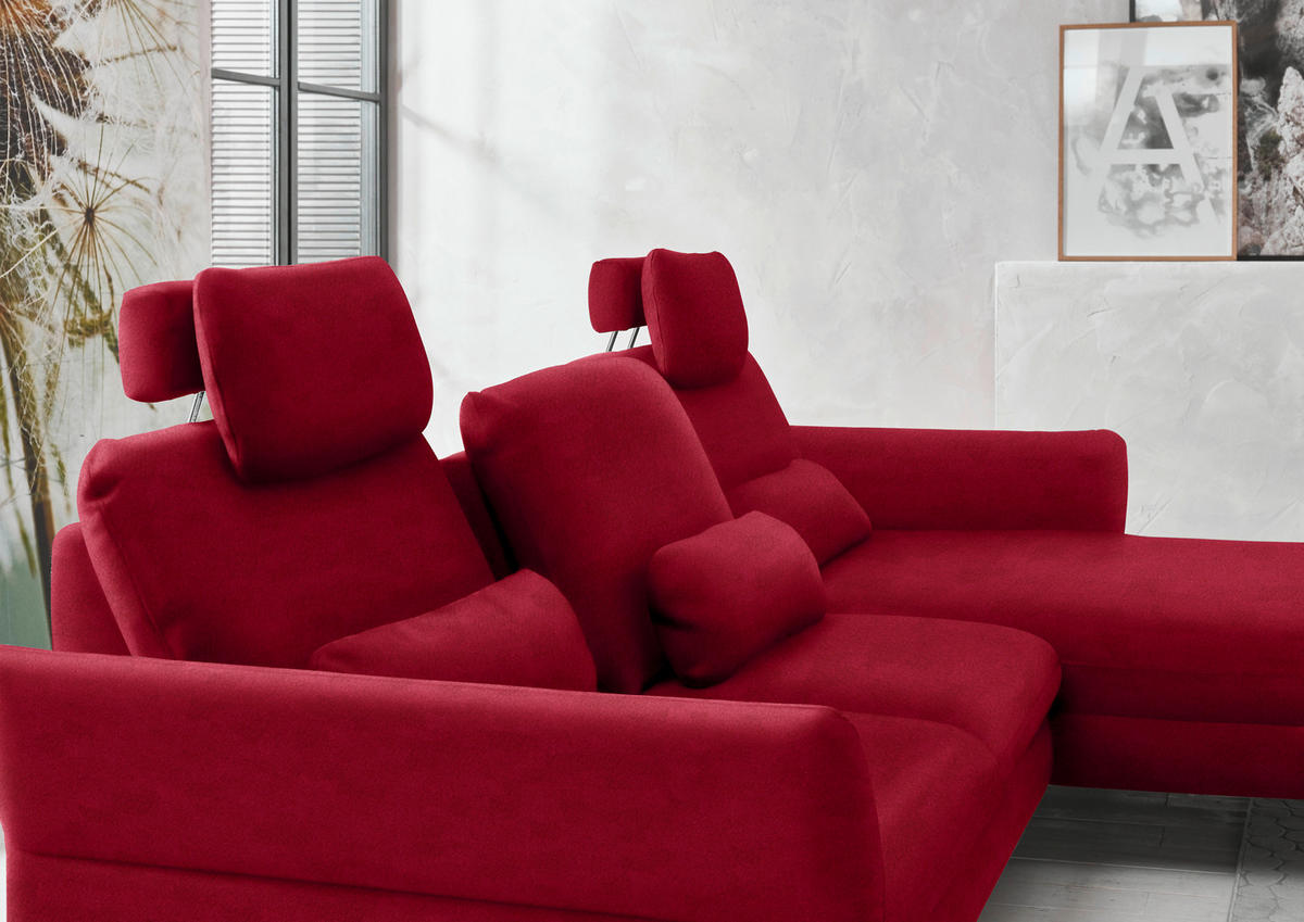 ECKSOFA in Velours Rot  - Rot/Schwarz, Design, Textil/Metall (306/179cm) - Beldomo System