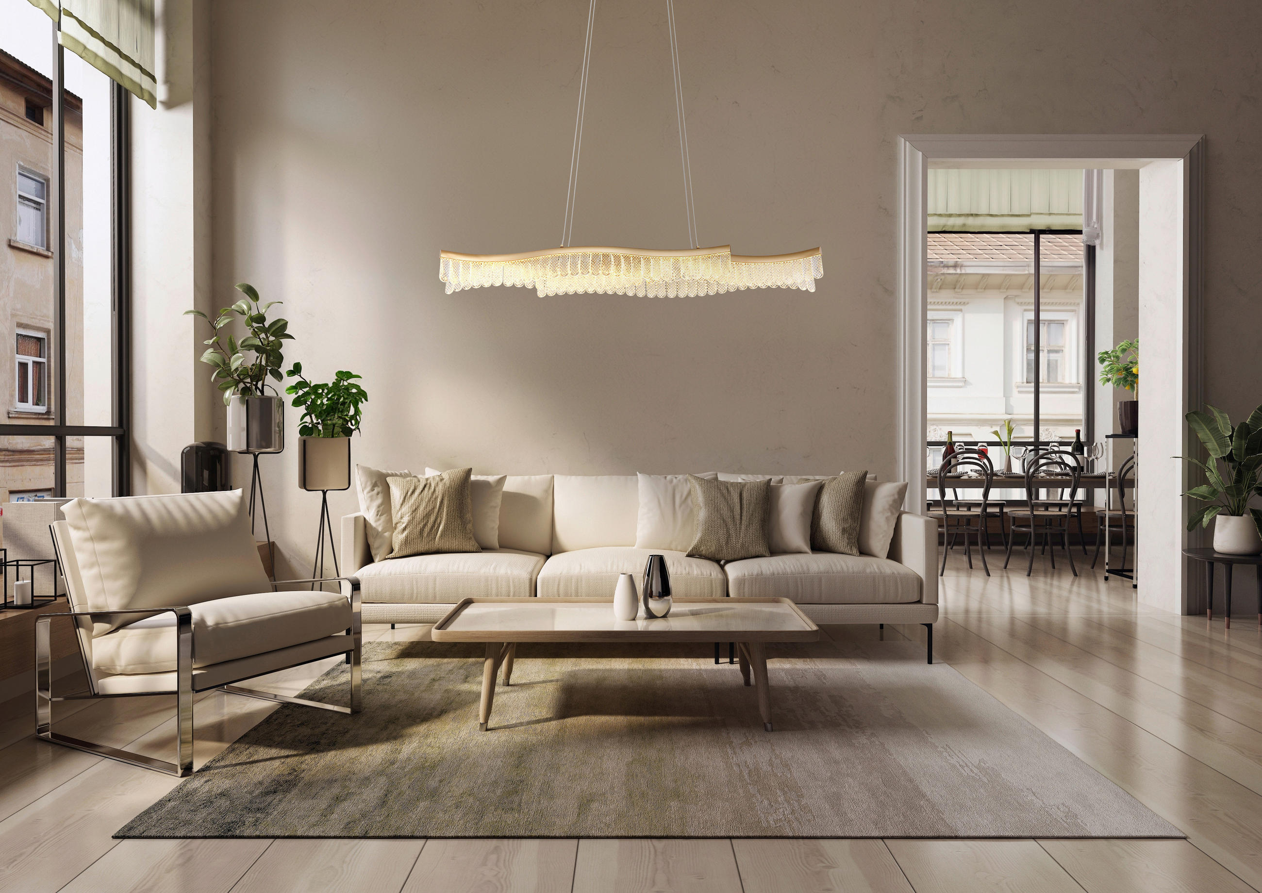 LED-HÄNGELEUCHTE JULIET 108/18/135 cm   - Klar/Goldfarben, Design, Kunststoff/Metall (108/18/135cm) - Globo