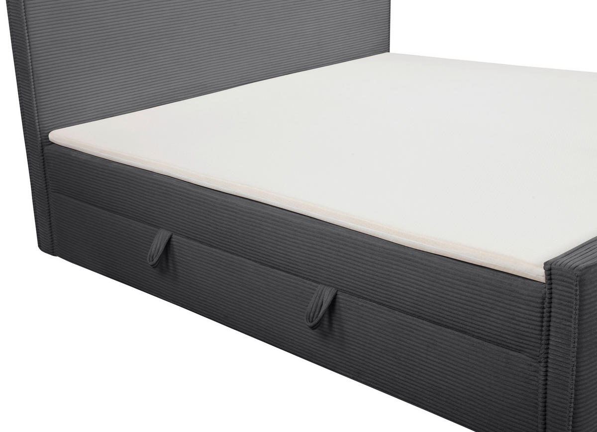 BOXBETT 180/200 cm,  in Anthrazit, gepolstertes Kopfteil, Bettkasten, Topper, Matratzen, H3 + H3 = fest  - Anthrazit/Schwarz, Basics, Kunststoff/Textil (180/200cm) - Chameo