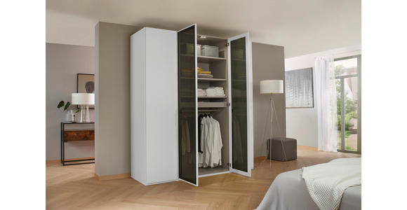 DREHTÜRENSCHRANK 201/235/60 cm 4-türig Weiß, Grau - Weiß/Grau, Trend, Glas/Holzwerkstoff (201/235/60cm) - Novel