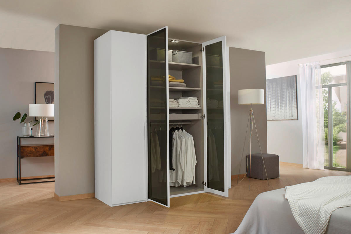 DREHTÜRENSCHRANK 201/223/60 cm 4-türig Grau, Weiß  - Weiß/Grau, Trend, Glas/Holzwerkstoff (201/223/60cm) - Novel