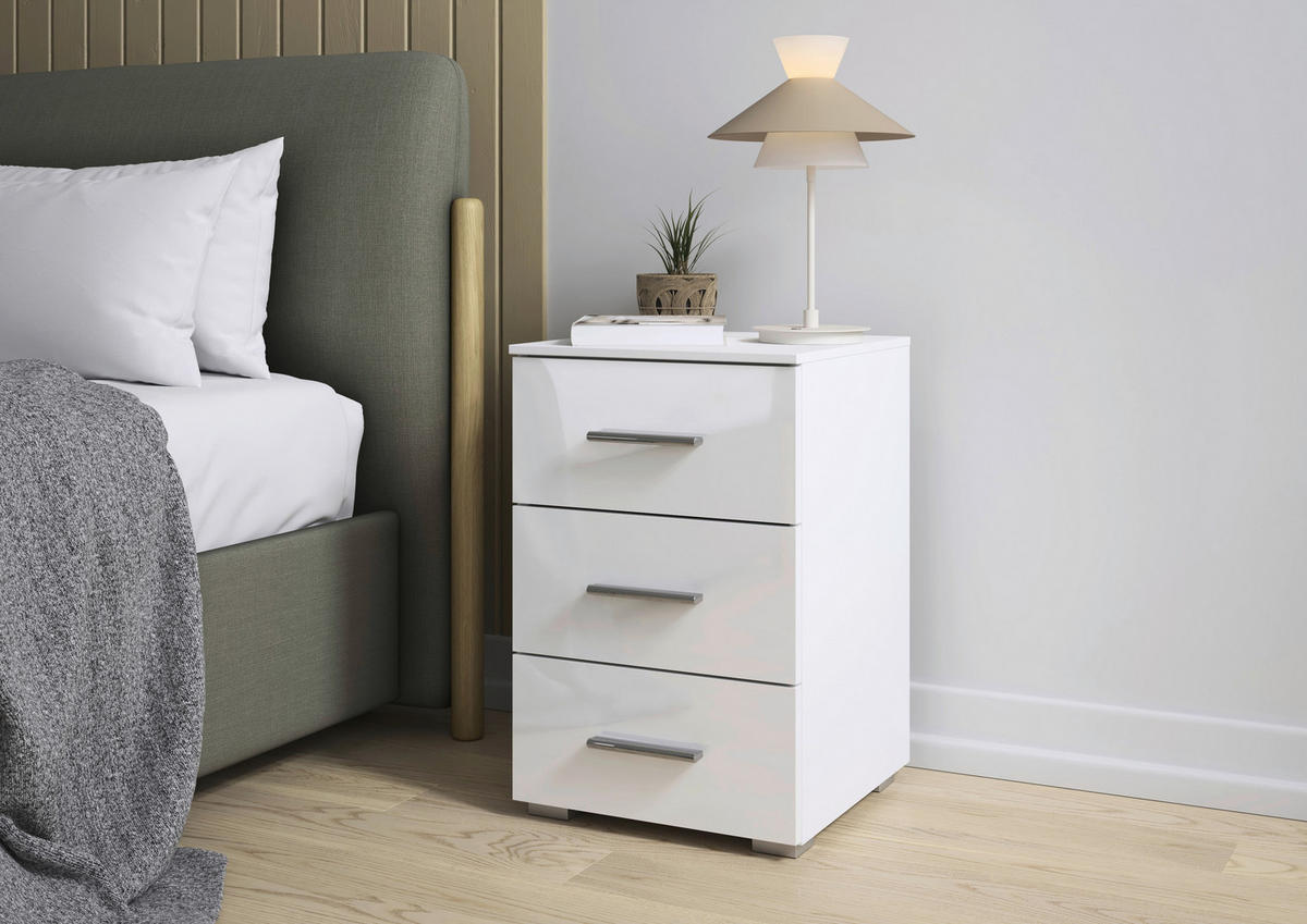NACHTSCHRANK 40/61/42 cm  - Weiß Hochglanz/Alufarben, KONVENTIONELL, Holzwerkstoff/Kunststoff (40/61/42cm) - home24