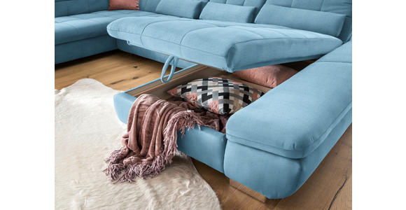 WOHNLANDSCHAFT  in Mikrofaser Pastellblau  - Chromfarben/Pastellblau, Design, Kunststoff/Textil (211/350/204cm) - Xora