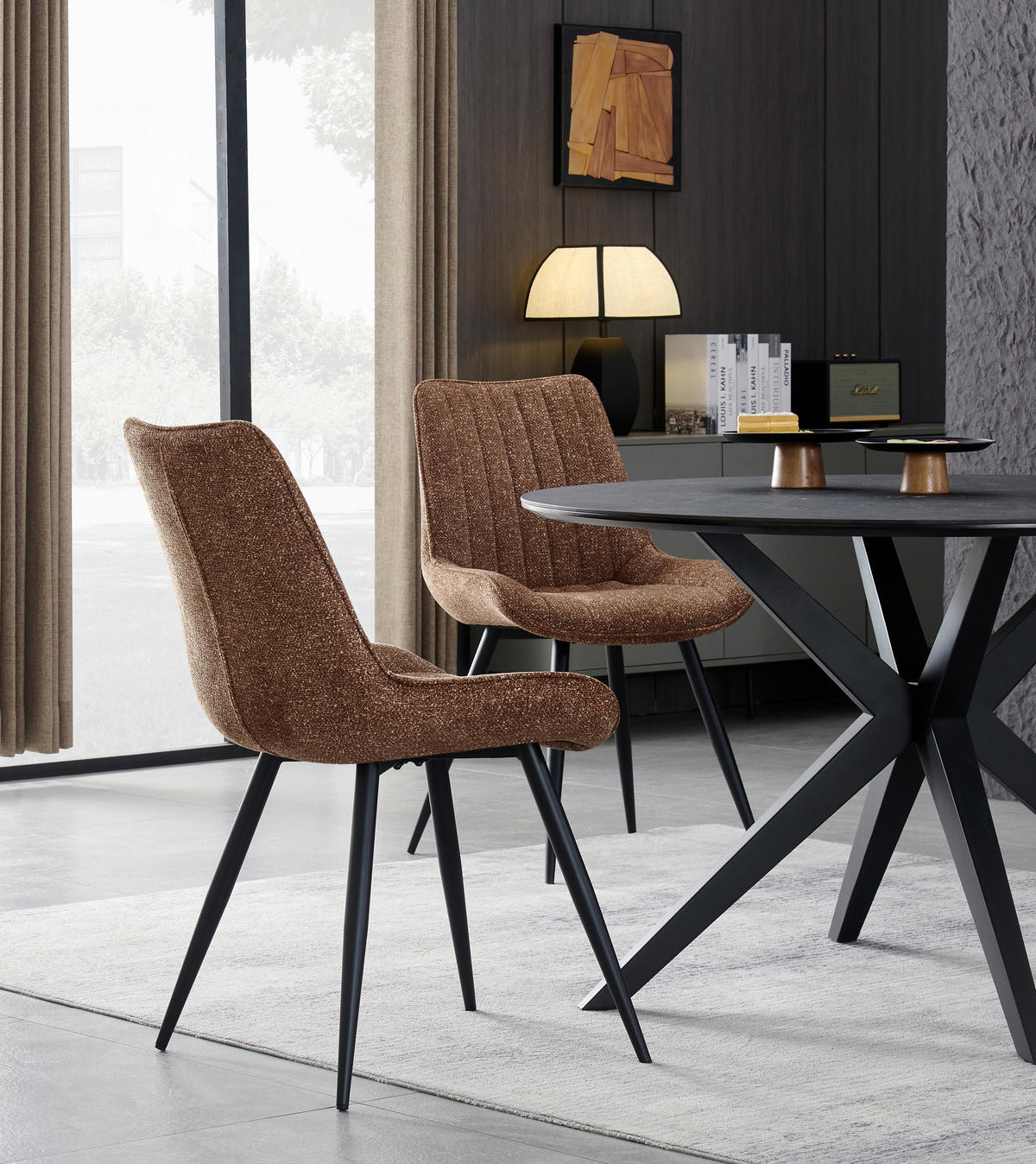 STUHL Leinenoptik Braun Pappel Sperrholz  - Schwarz/Braun, KONVENTIONELL, Holz/Textil (54/88/61,5cm) - MID.YOU