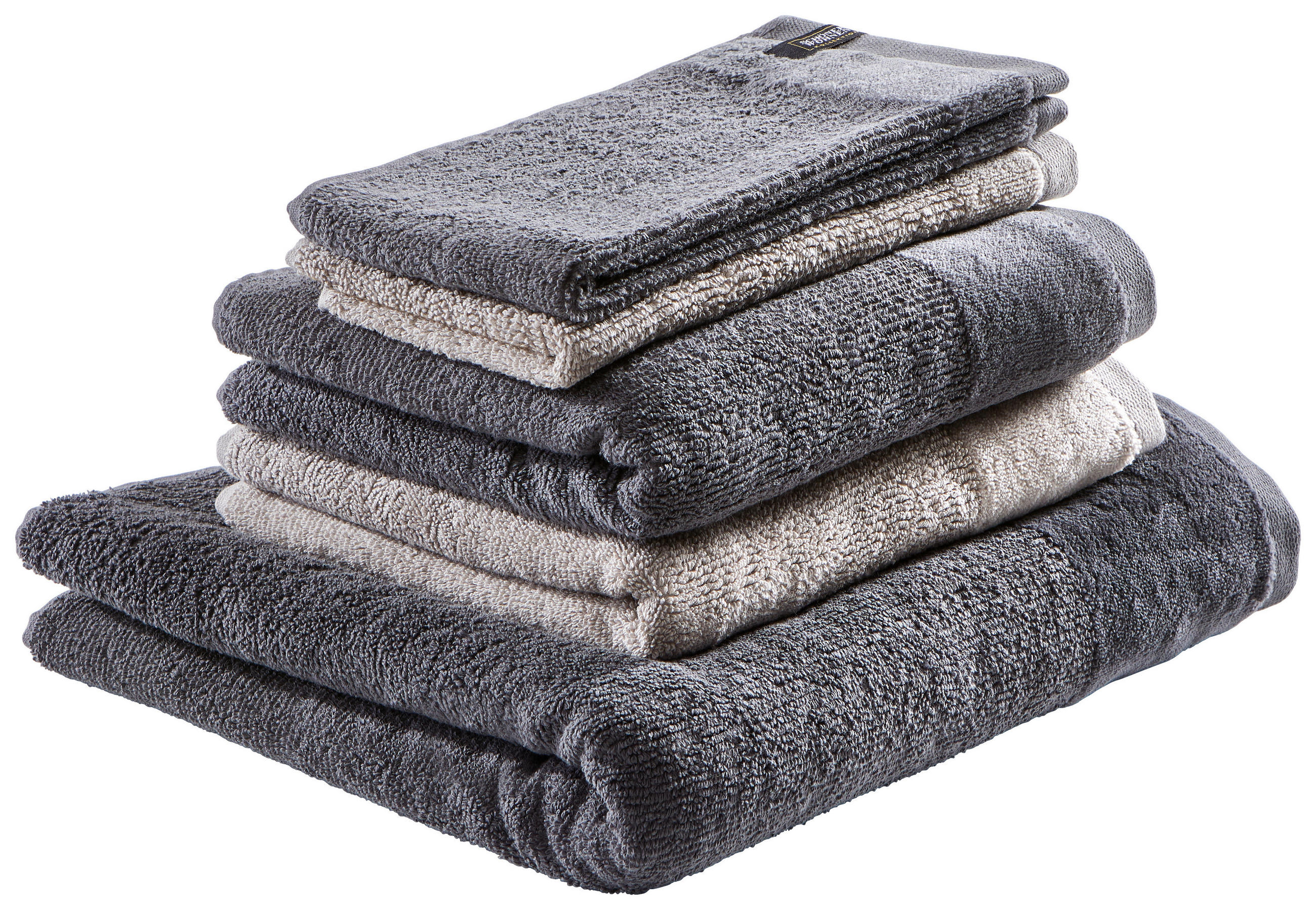 FROTTIERSET SW-Sense Anthrazit, Sandfarben 5-teilig - Sandfarben/Anthrazit, Basics, Textil (70x140/50x100cm) - Schöner Wohnen
