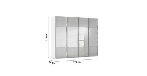 SCHWEBETÜRENSCHRANK 271/223/68 cm 4-türig Weiß, Seidengrau  - Chromfarben/Seidengrau, Design, Glas/Holzwerkstoff (271/223/68cm) - Novel