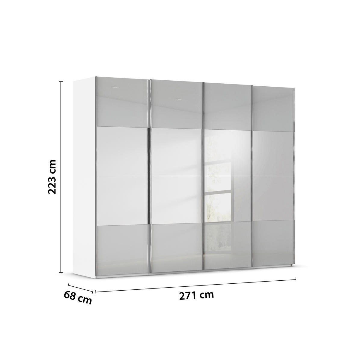 SCHWEBETÜRENSCHRANK 271/223/68 cm 4-türig Grau, Weiß  - Chromfarben/Weiß, Design, Glas/Holzwerkstoff (271/223/68cm) - Novel