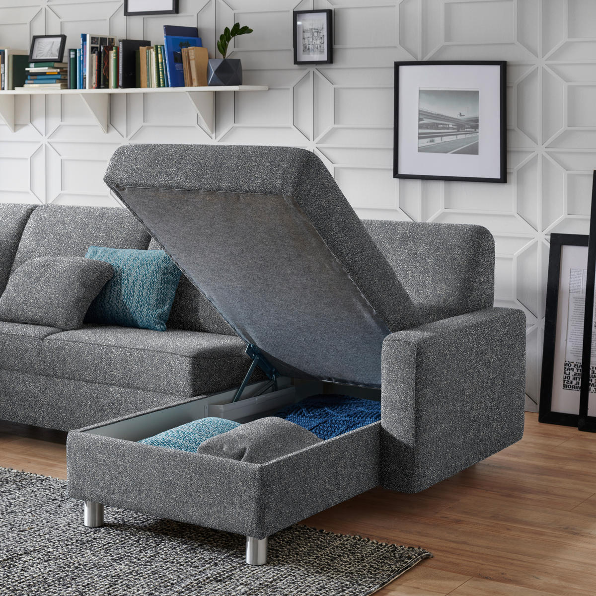 WOHNLANDSCHAFT  in Mikrovelours Grau  - Alufarben/Grau, KONVENTIONELL, Kunststoff/Textil (236/322/158cm) - Sedda