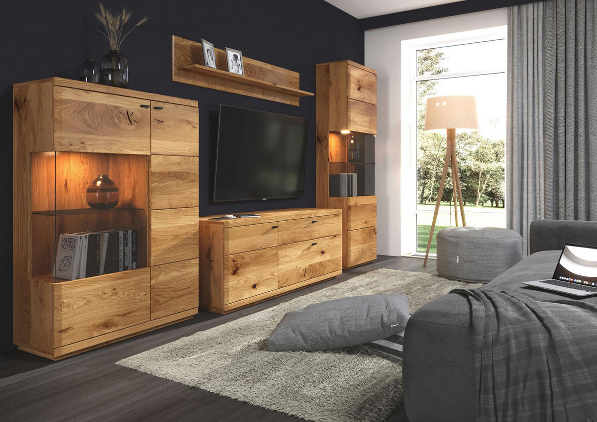 HIGHBOARD Eichefarben  99/141/38 cm  - Eichefarben/Transparent, Natur, Glas/Holz (99/141/38cm) - Linea Natura