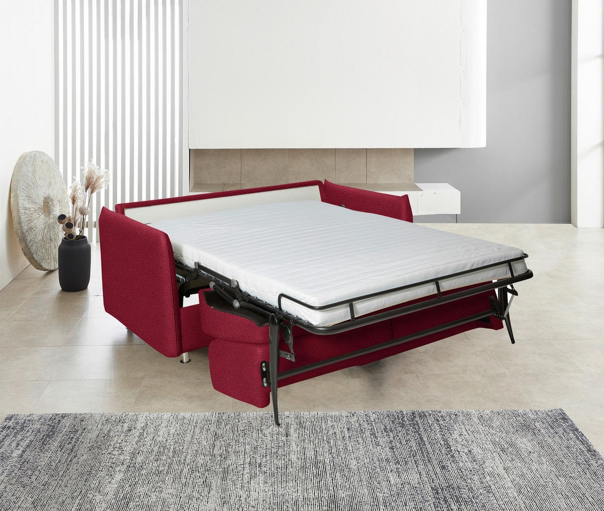 SCHLAFSOFA  in Flachgewebe Rot  - Chromfarben/Rot, Design, Textil/Metall (194-234/88/101cm) - Bali