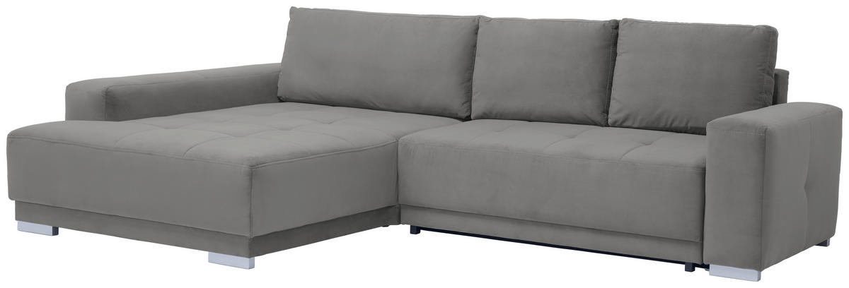 ECKSOFA inkl. Funktionen in Flachgewebe Hellgrau  - Silberfarben/Hellgrau, Design, Holz/Textil (195/293cm) - Cantus