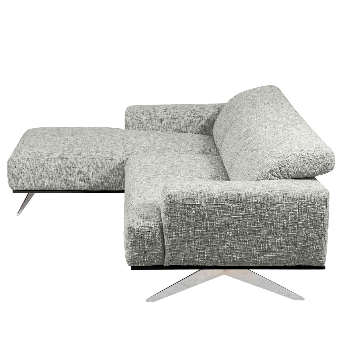 ECKSOFA PORTLAND in Struktur Grau Kopfteilverstellung  187/295 cm  - Chromfarben/Grau, Design, Holz/Textil (187/295cm) - Livetastic