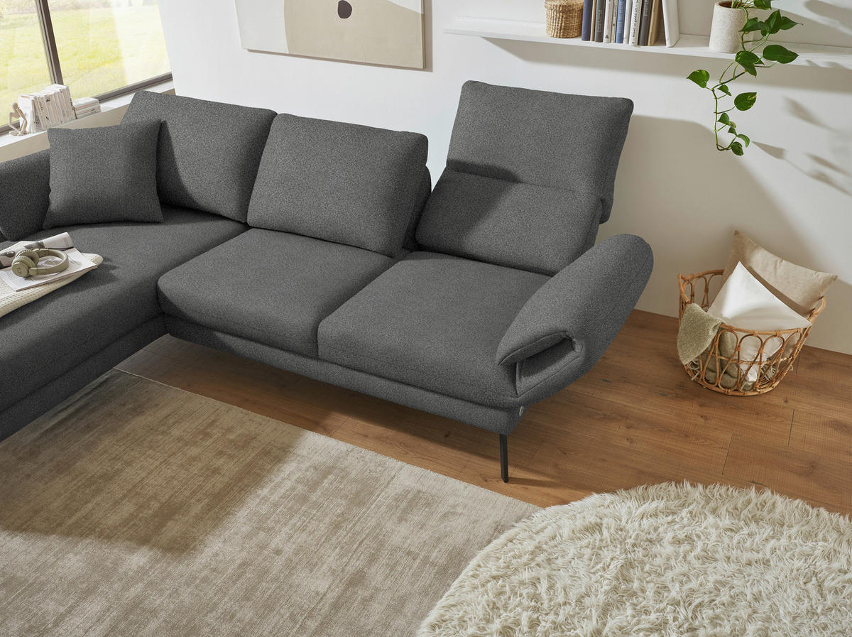 ECKSOFA  in Flachgewebe Dunkelgrau  175-224/255-365 cm  - Dunkelgrau/Schwarz, Design, Textil/Metall (175-224/255-365cm) - Dieter Knoll