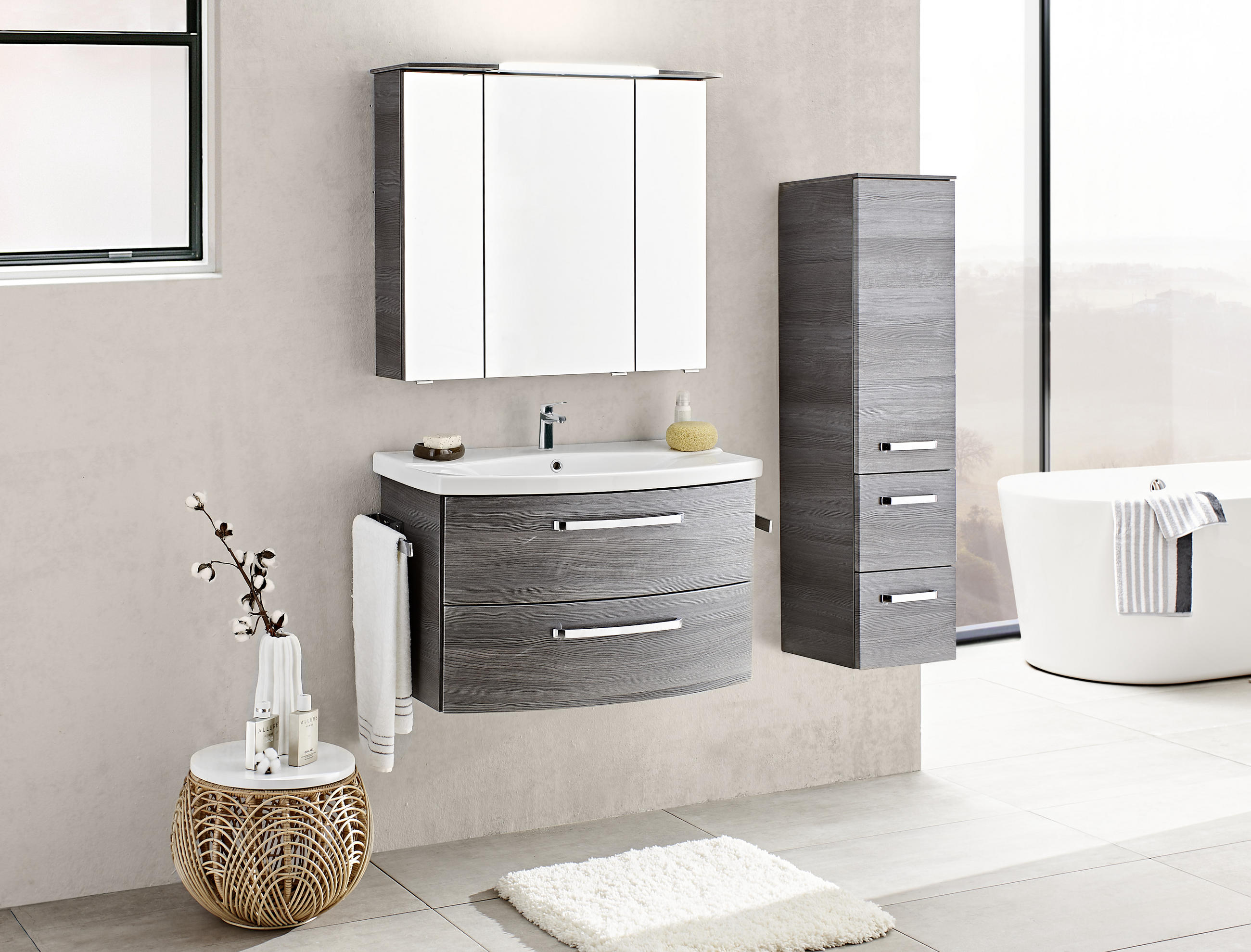 BADRUM 84 cm  - vit/grafitfärgad, Klassisk, trämaterial/keramik (84cm) - Sadena